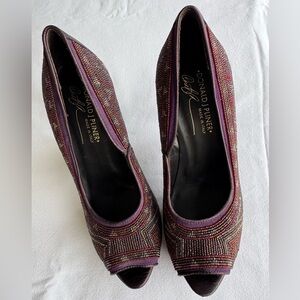 Donald J. Pliner Purple/Wine Beautifully Beaded Ceci Peep Toe Heels SZ 7